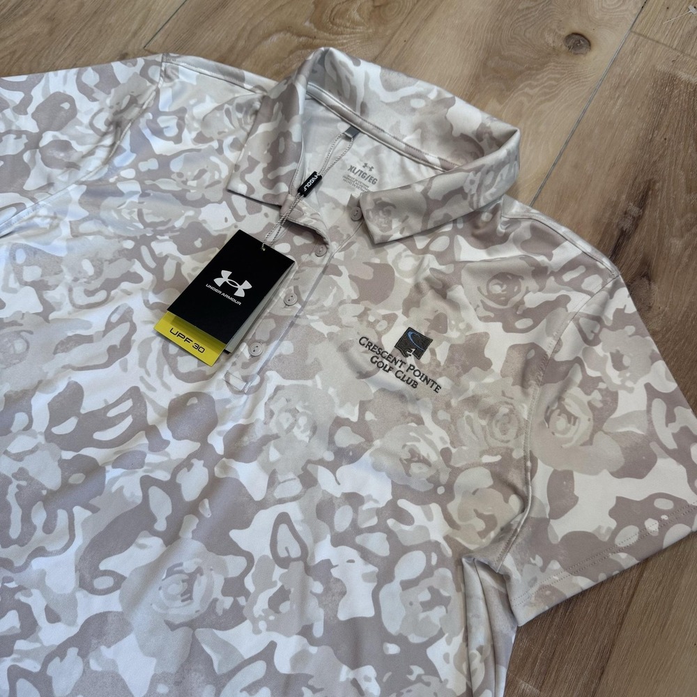 Under Armour Polo Shirt Womens XL Beige Floral Crescent Pointe Golf UPF 50